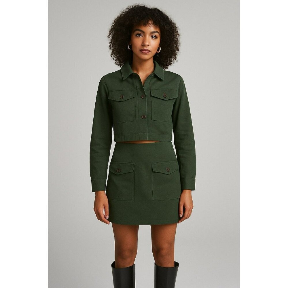 LOFT Womens A-line Skirt Size 6 Green Front Pockets Back Zip Fall